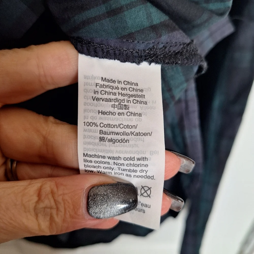 J. Crew Jewel Button Funnel Neck Plaid Shirt Size 8